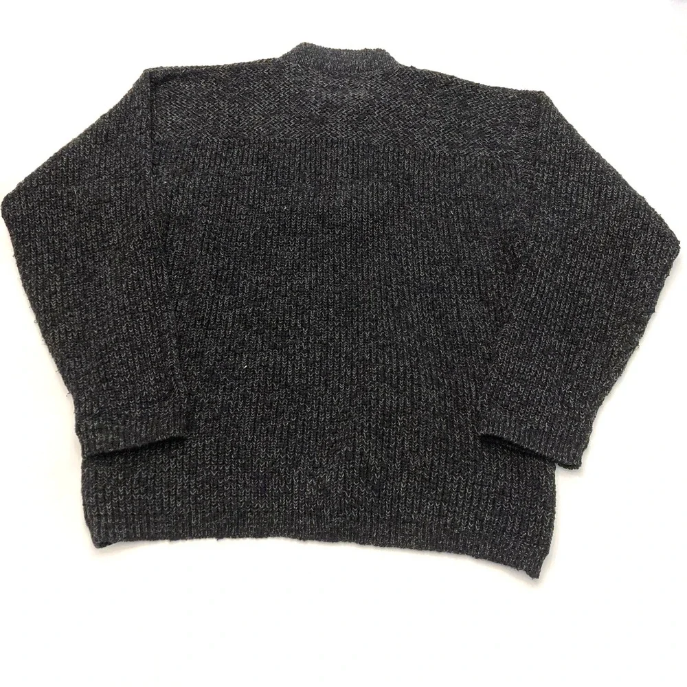 Vintage Eddie Bauer Henley Sweater Mens Small 90s Black Marled Knit 100% Cotton